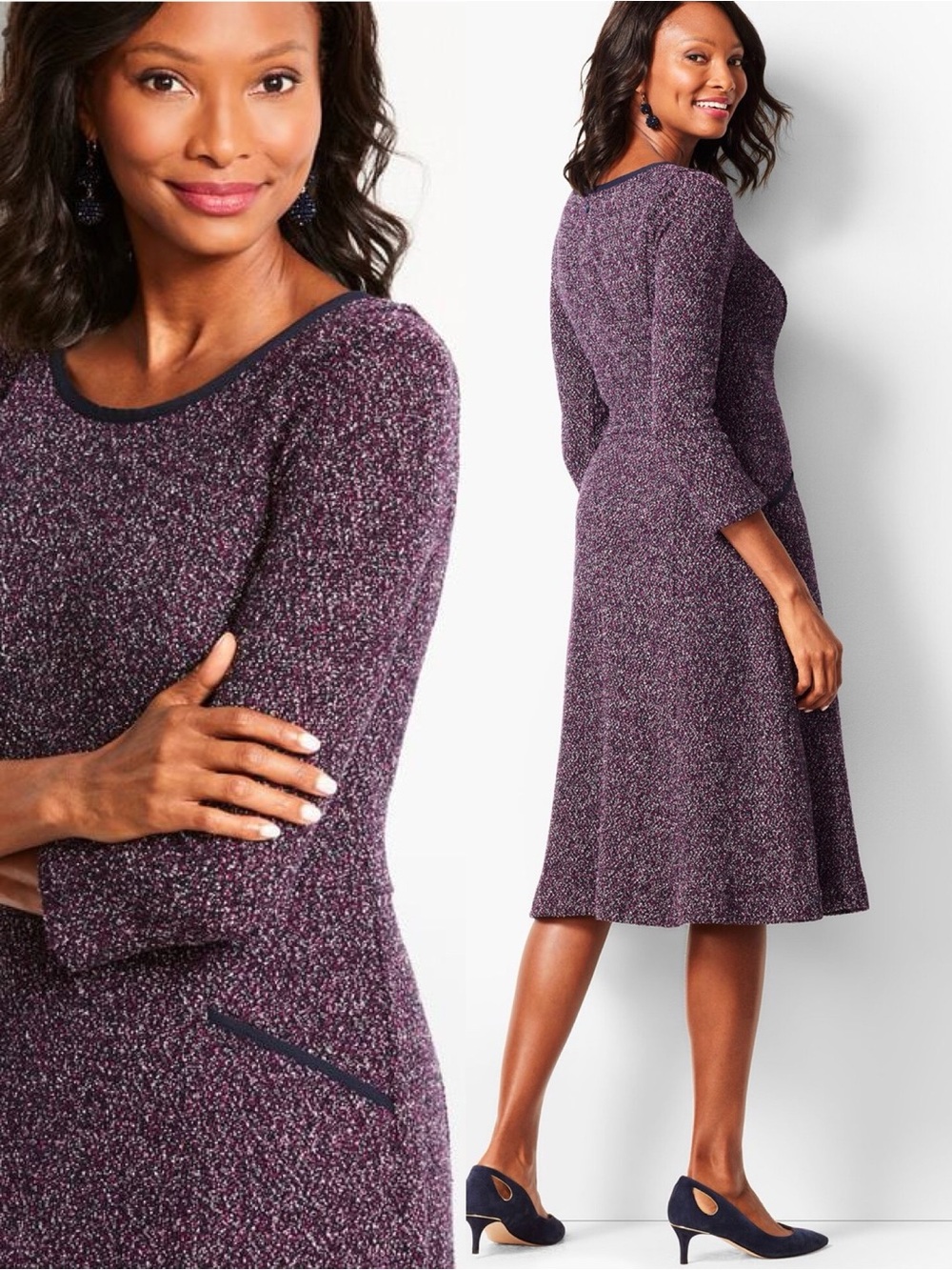 Talbots 4P Purple Twisted Boucle Fit And Flare Dress